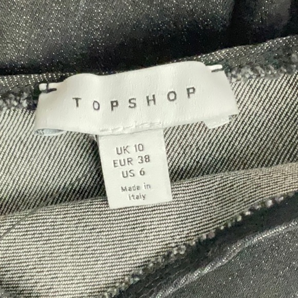TOPSHOP SEAMED DENIM IN WASHED BLACK ROUND NECK PUFF SHOULDER | SIZE UK10  NWT - Picture 4 of 12